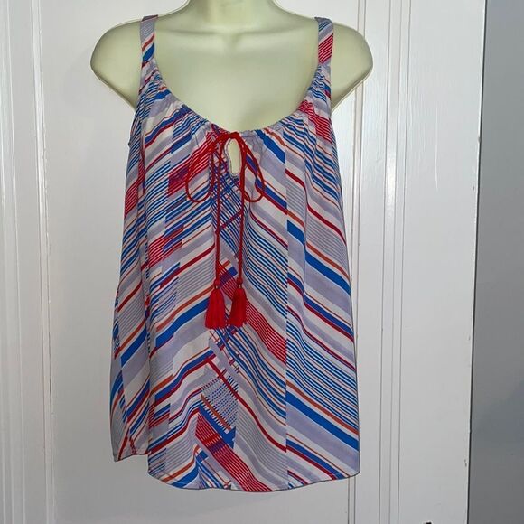 CAbi red, white & blue strappy rayon camisole/tank top - Picture 1 of 8